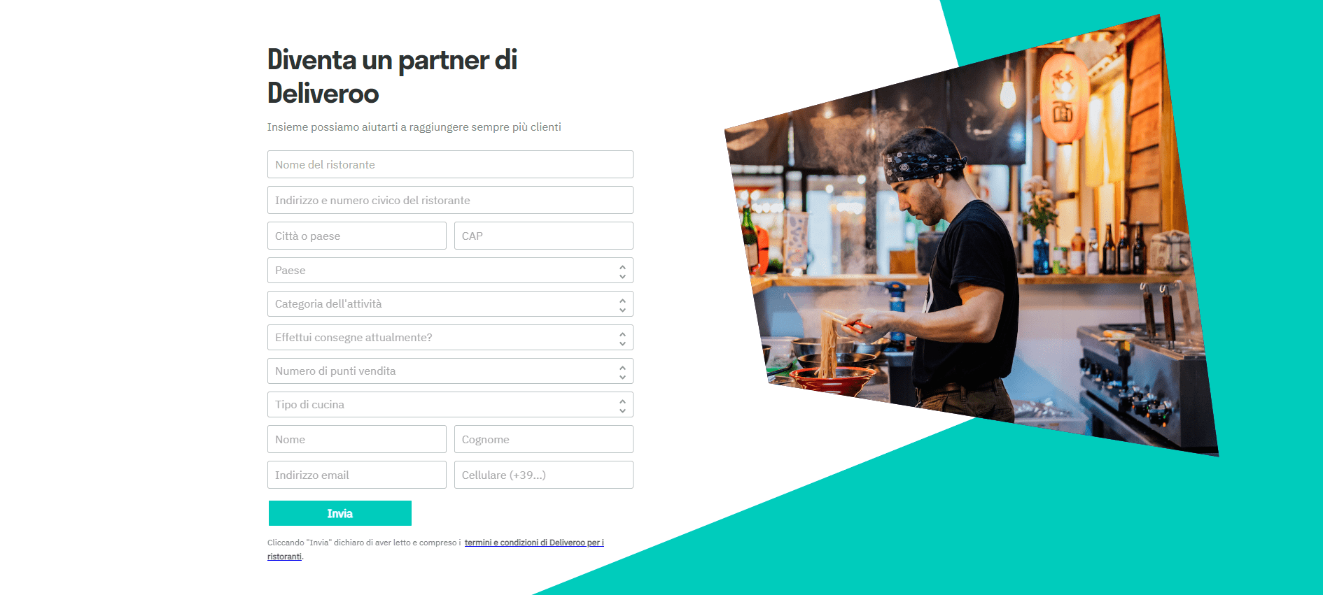 Esempio landing page Deliveroo